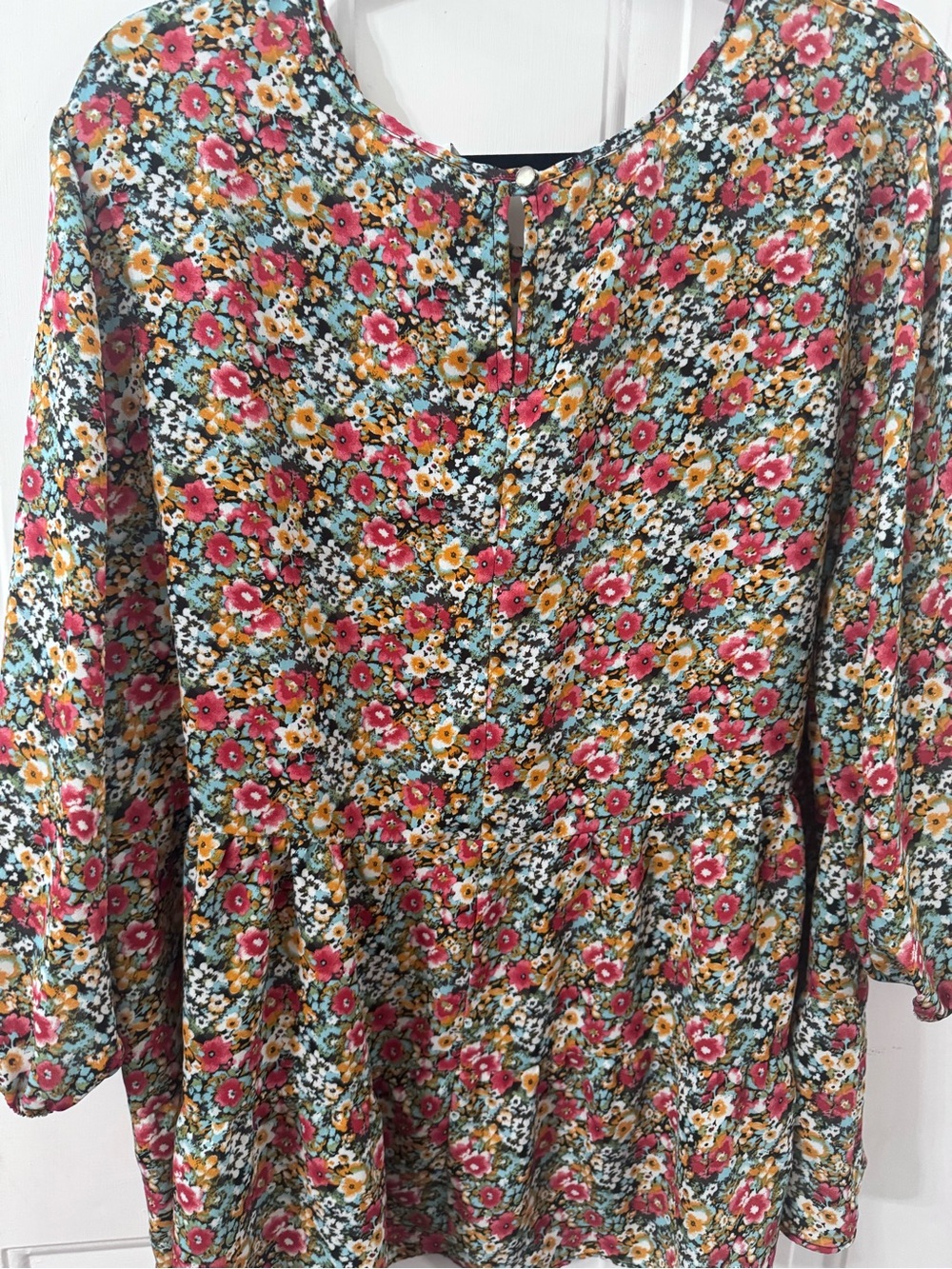 Cato Multicolor Floral Peplum Top - Pink, Mustard & Green